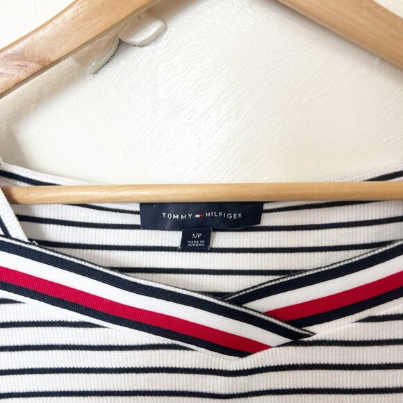 Tommy Hilfiger Striped Knit Top Nautical Sailor Collar Stretch Size S Small - Picture 3 of 6